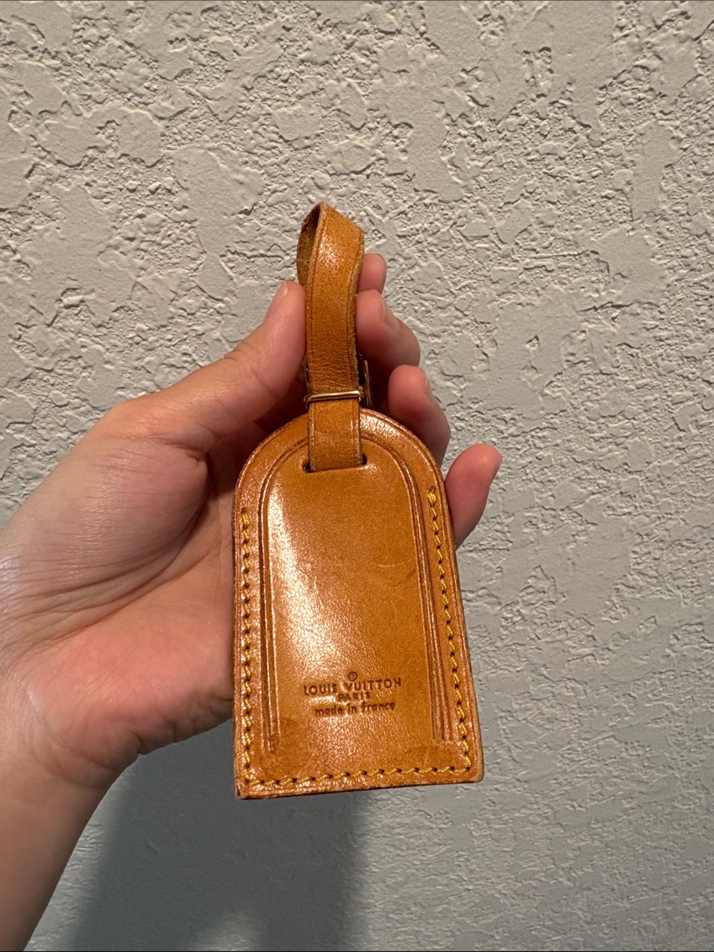 Louis Vuitton Tan Leather Luggage Tag with Strap